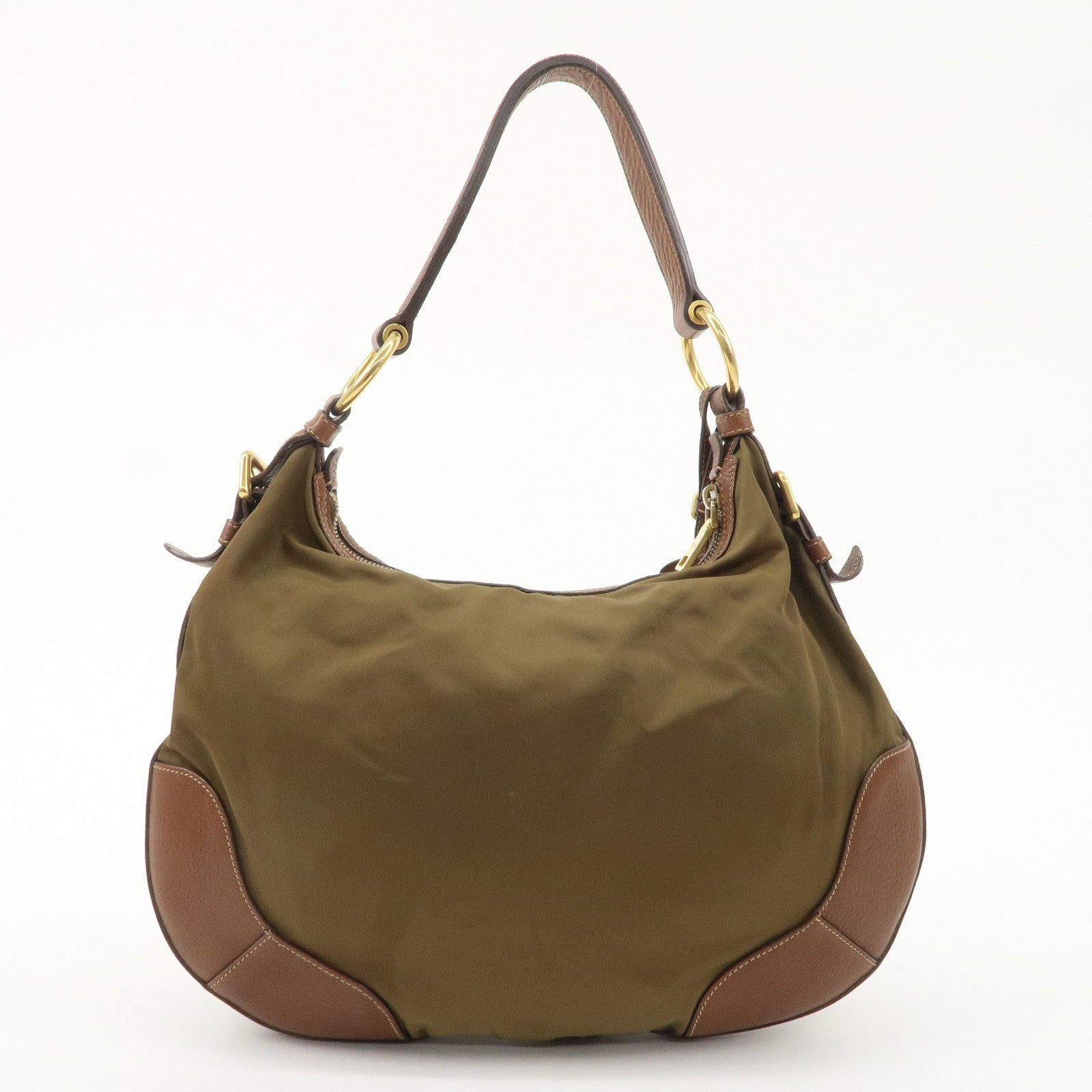 Prada Borsa a tracolla in nylon e pelle Borsa a mano Marrone kaki