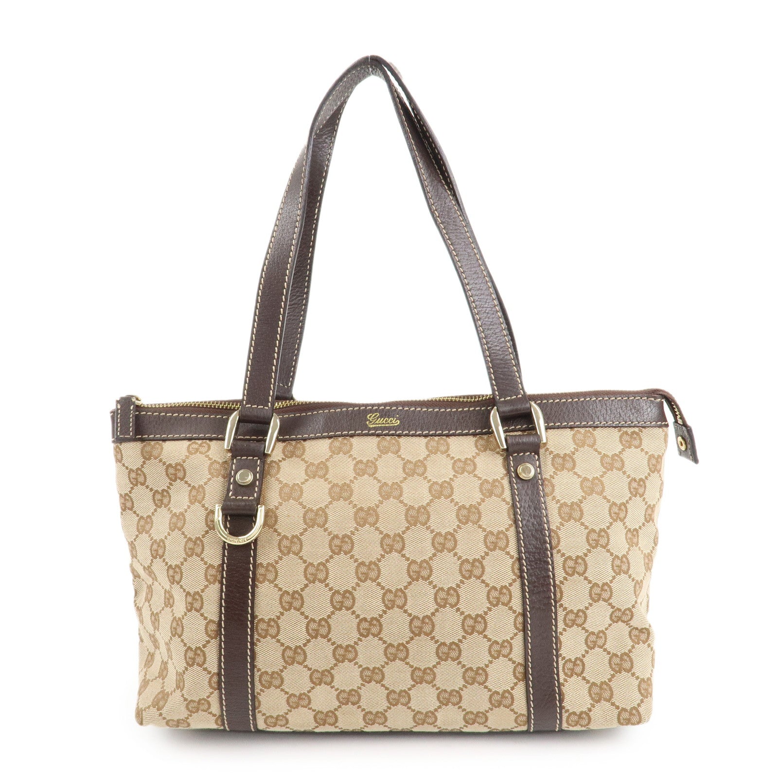 Gucci Abbey GG Canvas Pelle Shopper Hand Bag Beige Marrone 141470