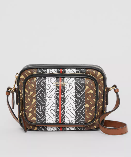 Burberry Monogram Stripe E-Canvas Camera Bag Bridle Brown | Studio Nafay
