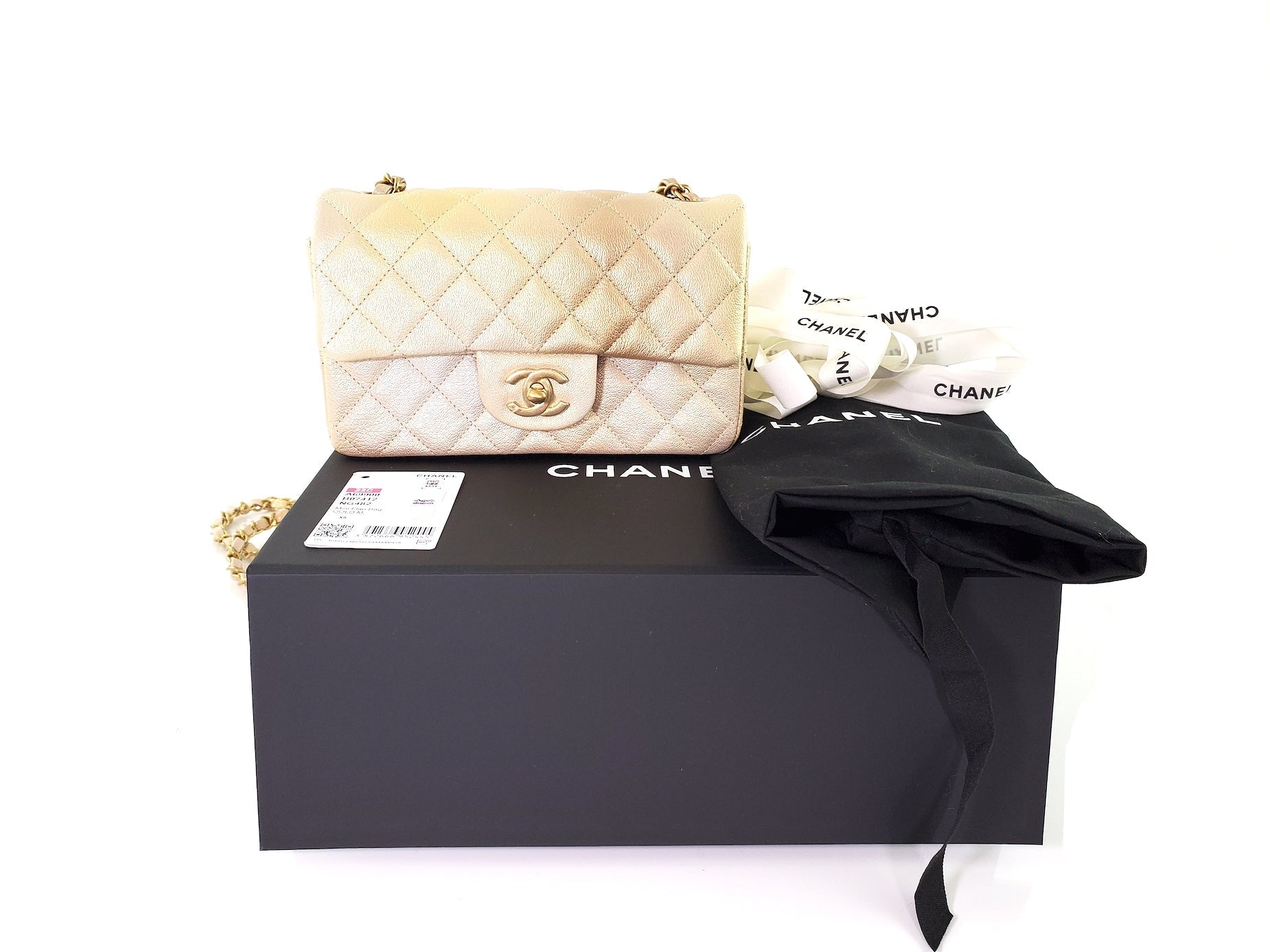 Nuova Chanel Borsa a patta rettangolare Mini classica sfumata oro