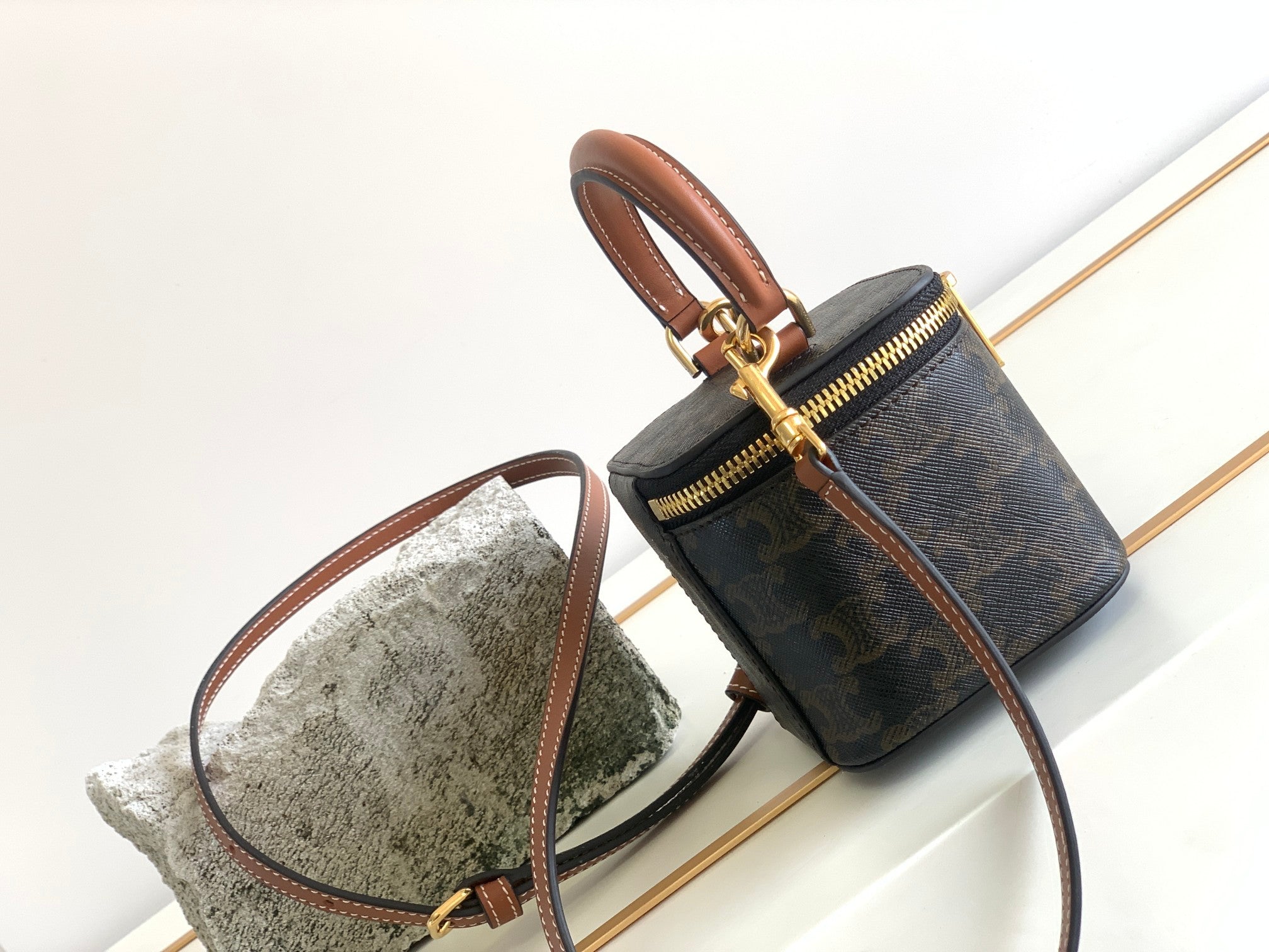 Triphome 9 Pelle di vitello Nero Pattern BOX BAG