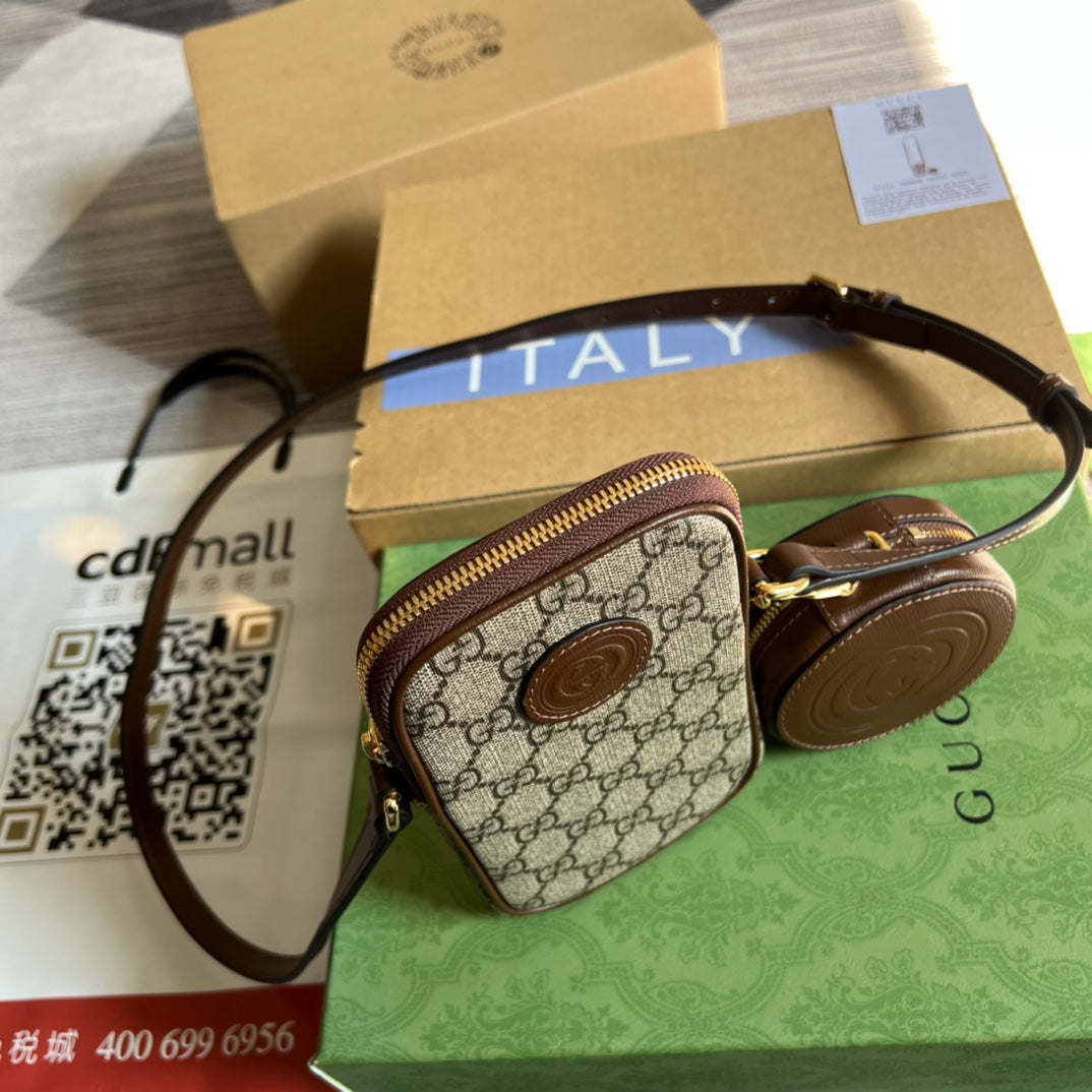Mini borsa 17 in Vitello Marrone e Tela Beige