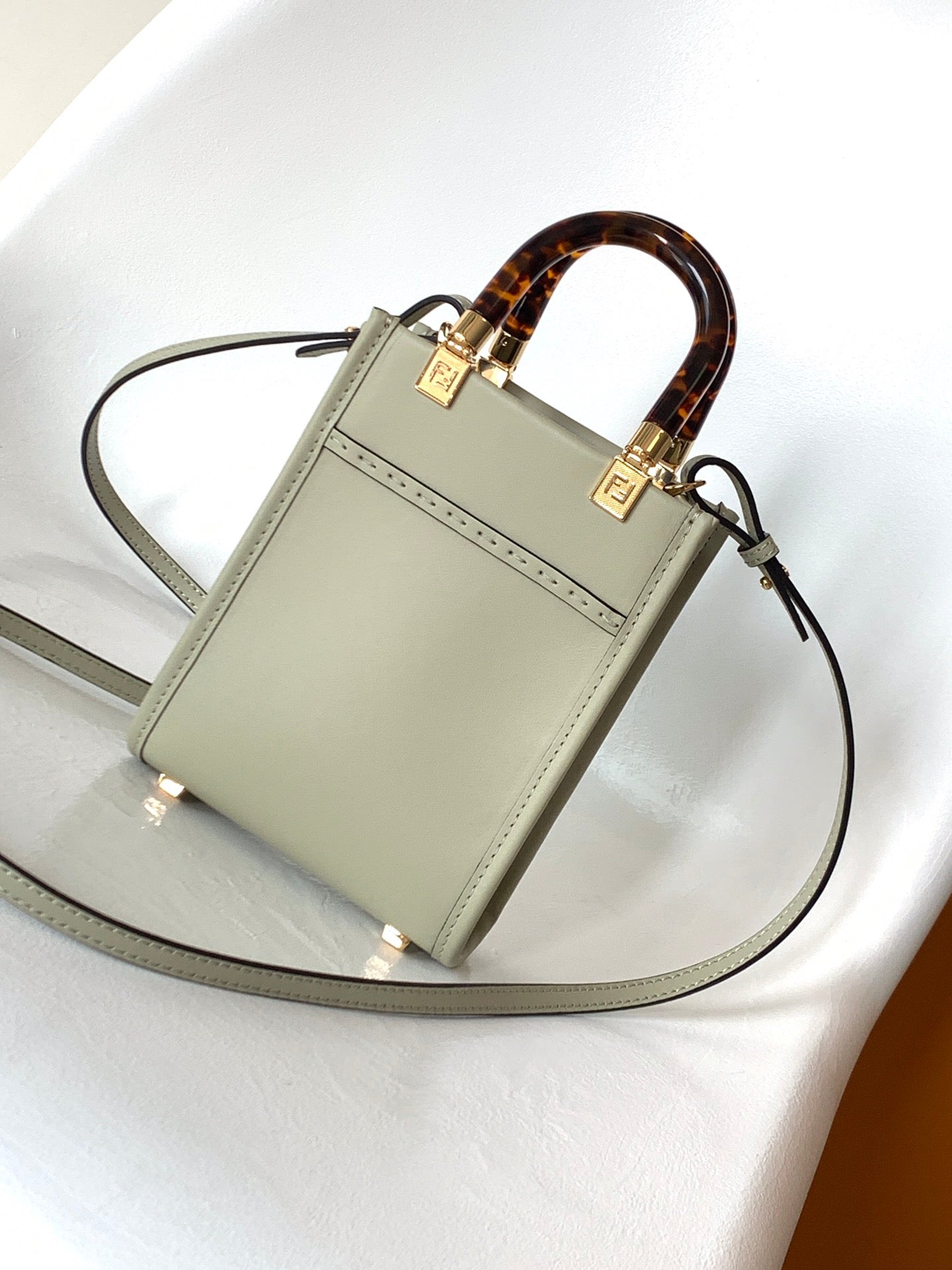 Fend Mini Sunshine Shopper Bag 18 Light Grey Pelle