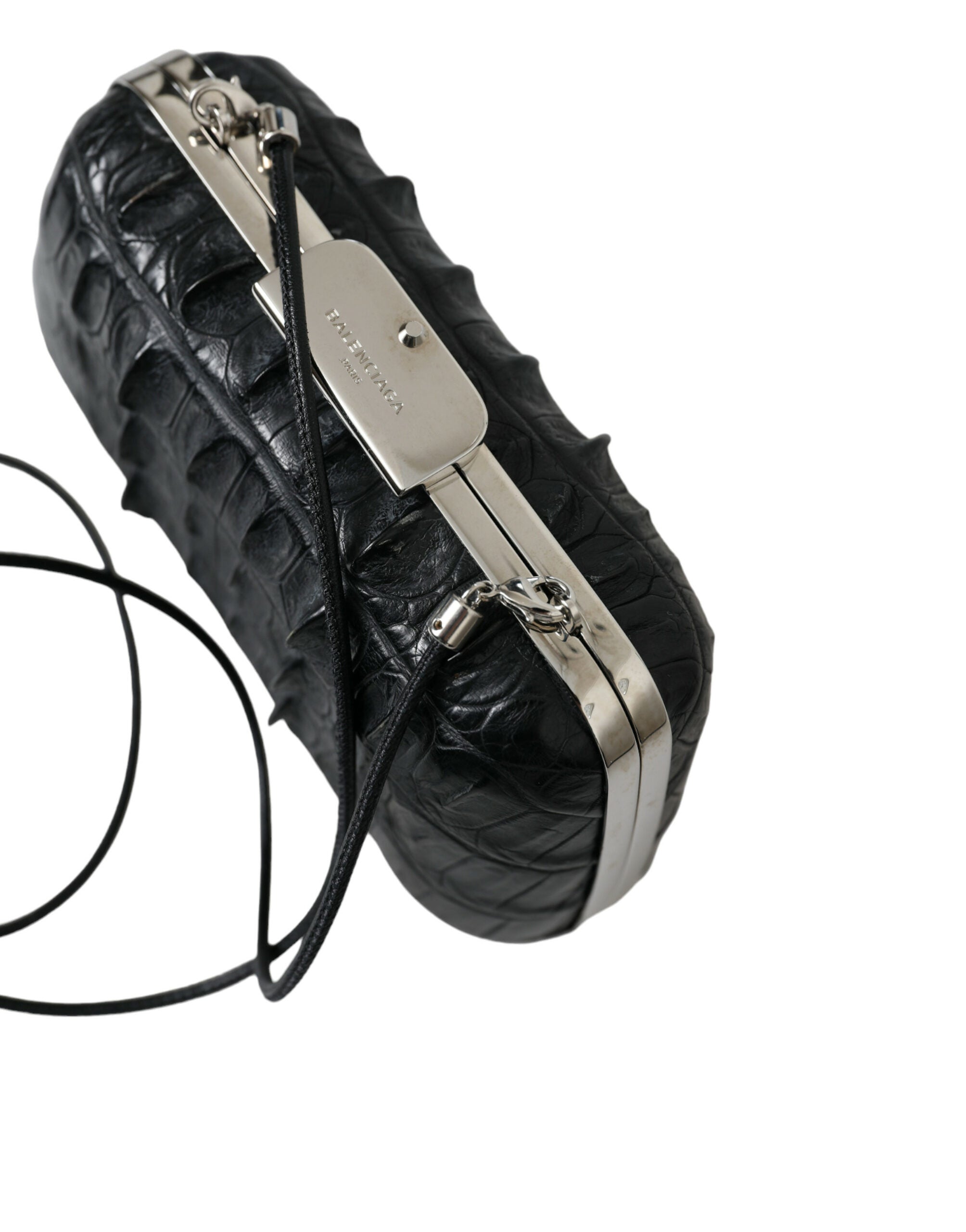 Balenciaga Nero Pelle di animale esotico Pelle Borsa a tracolla Crossbody Box Pochette Borsa