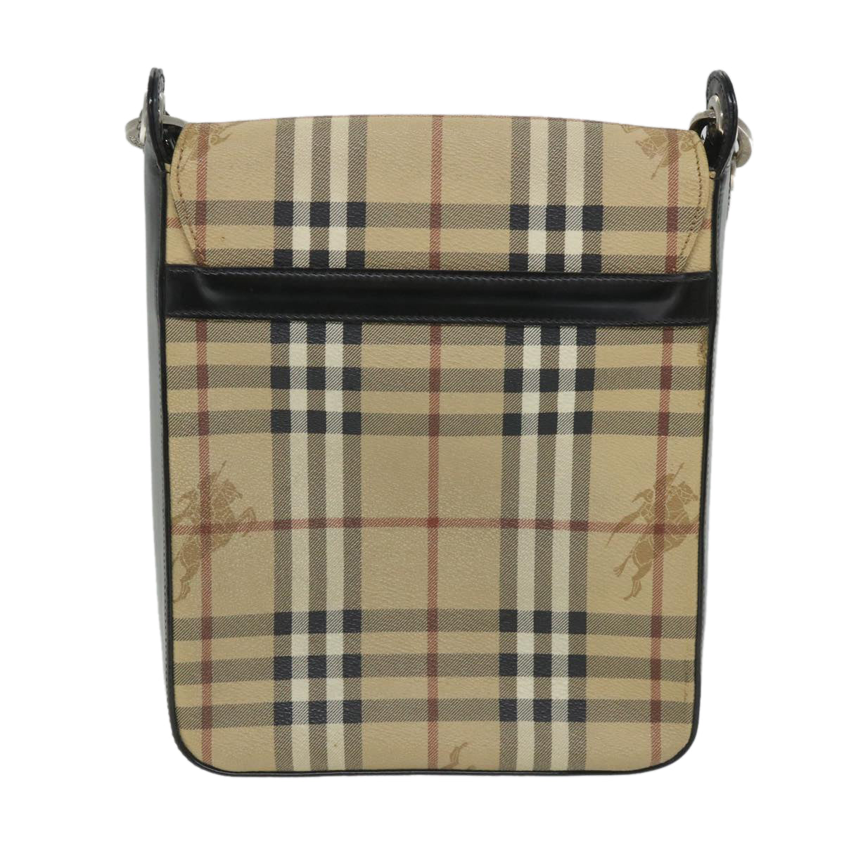 BURBERRYSs Nova Check Borsa a spalla PVC Pelle Beige Nero Auth 56484
