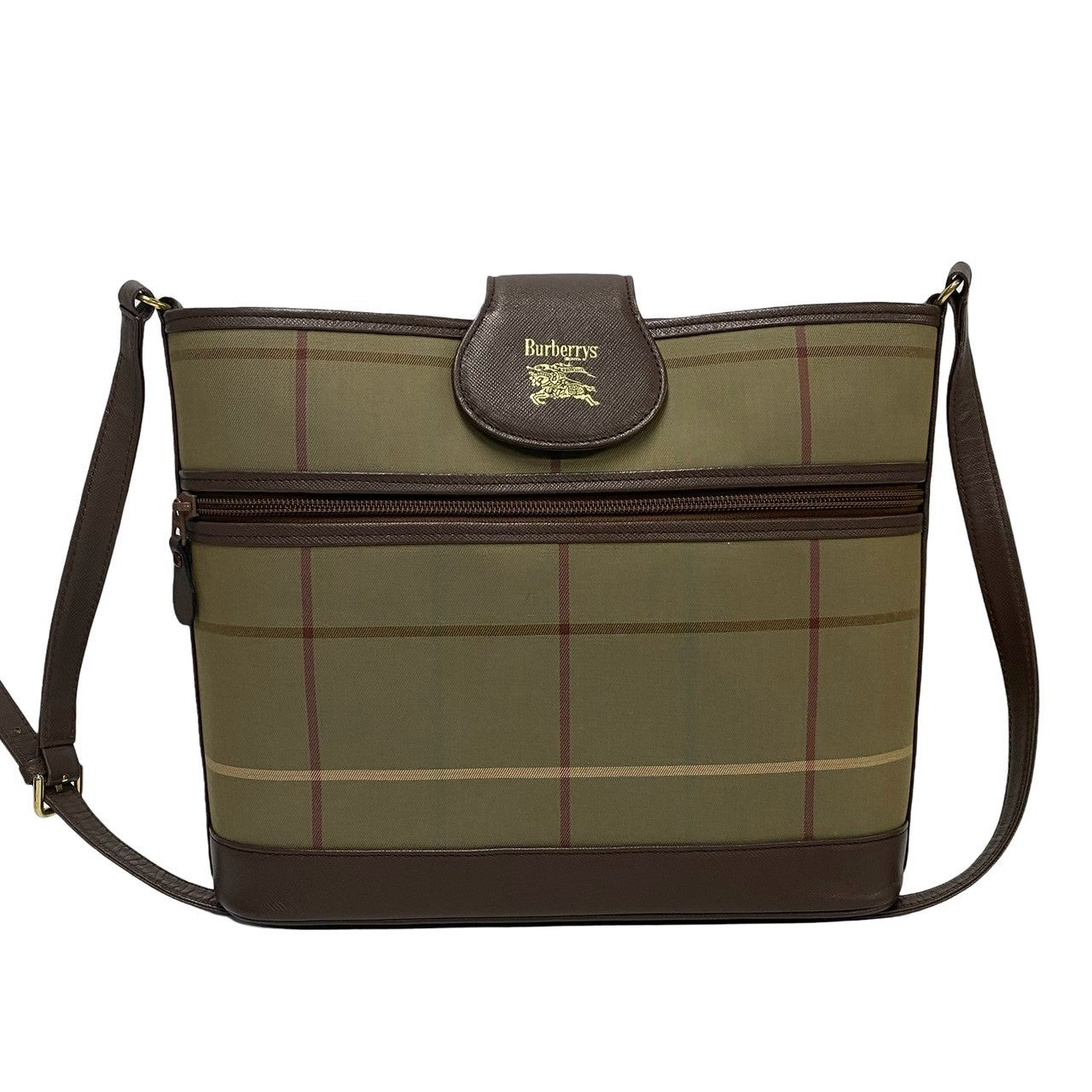 Burberrys Nova Check Shadow Horse Canvas Pelle Borsa a spalla