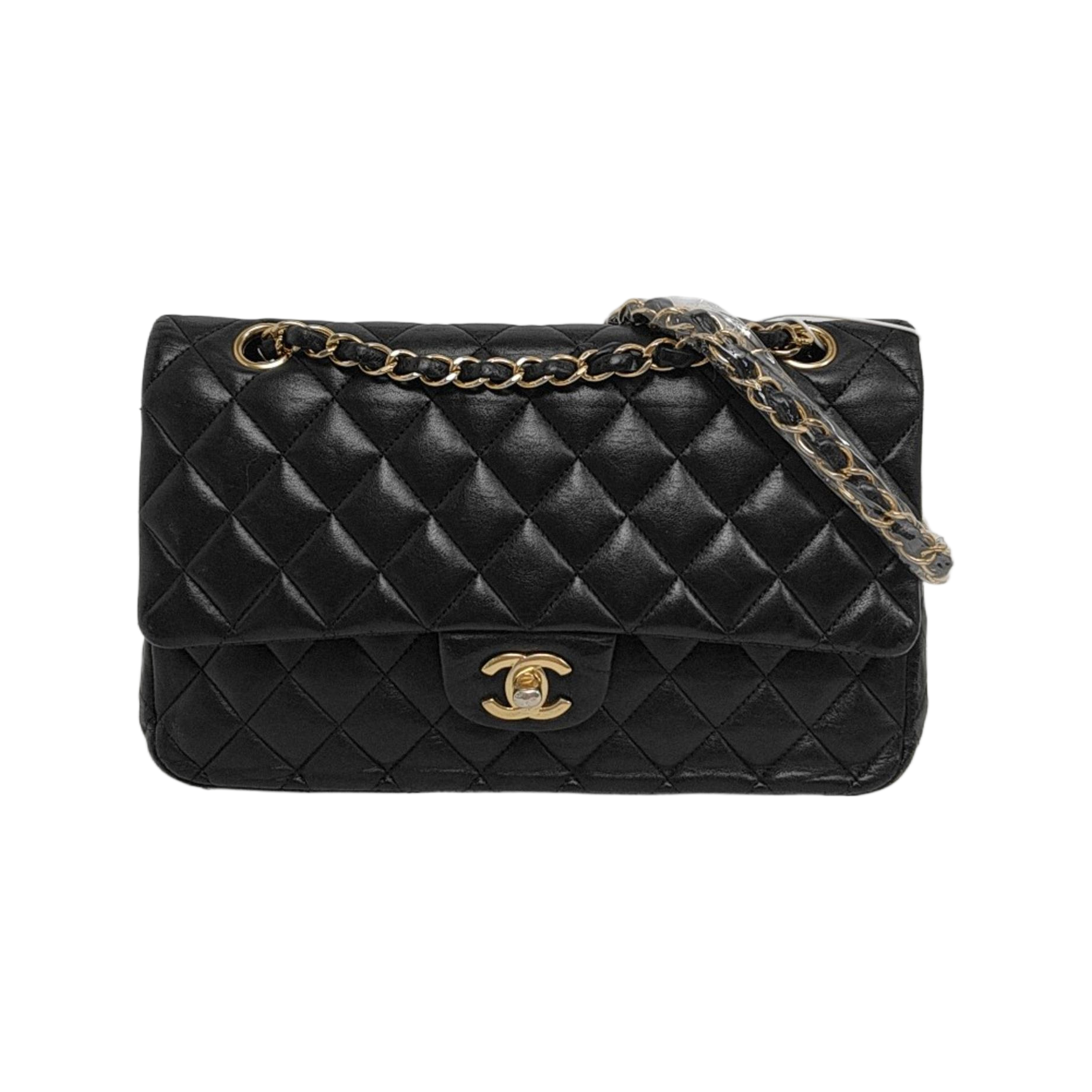 Chanel Timeless Classic Flap Media Nero Agnello Pelle Oro Har...