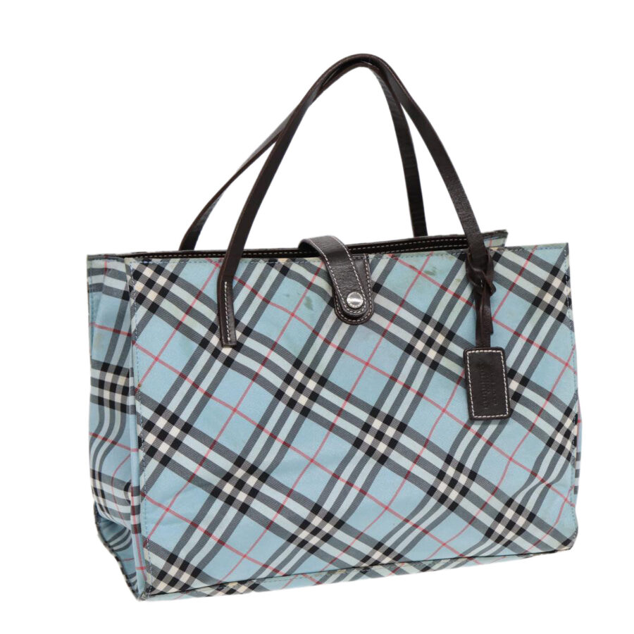 Burberry Nova Check Blue Label Hand Bag Nylon Beige Silver Auth 86170 | Studio Nafay