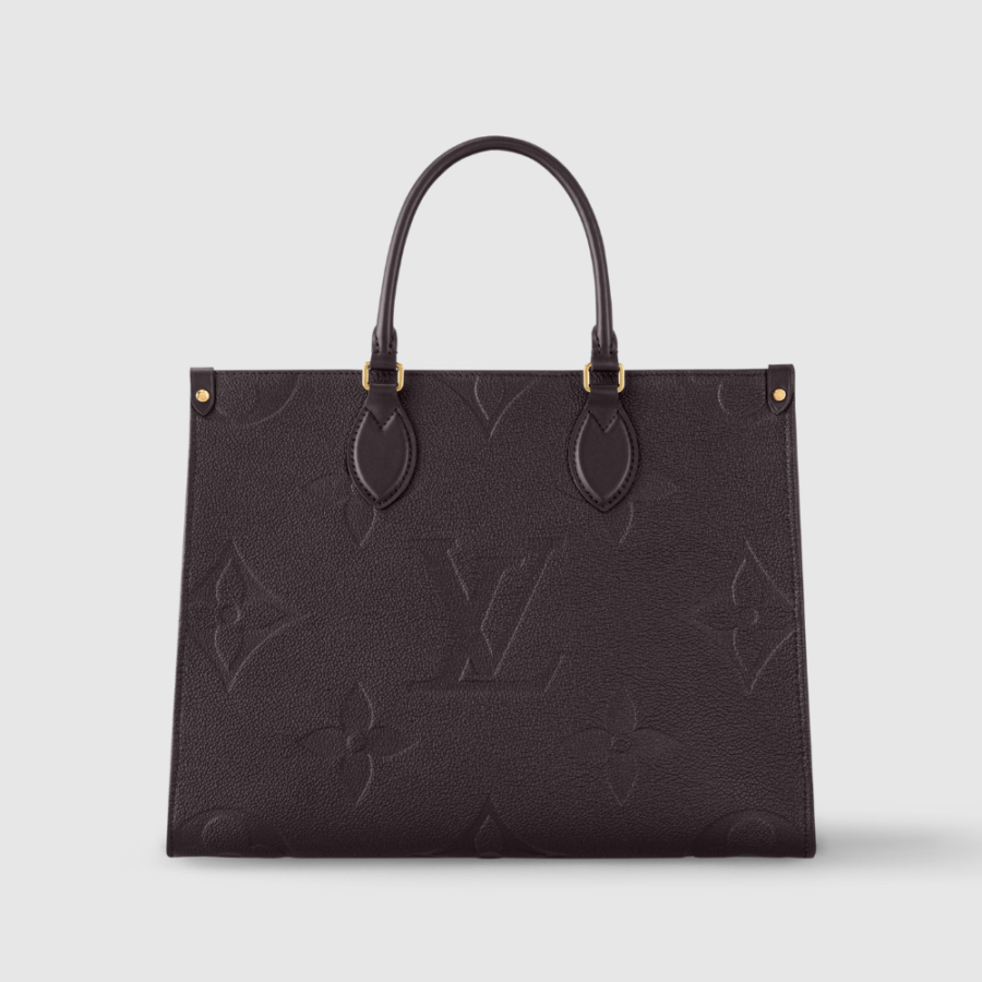 Chocolate MONOGRAMMA Empreinte Leather OnTheGo MM Leather Tote Bag for Women | Studio Nafay