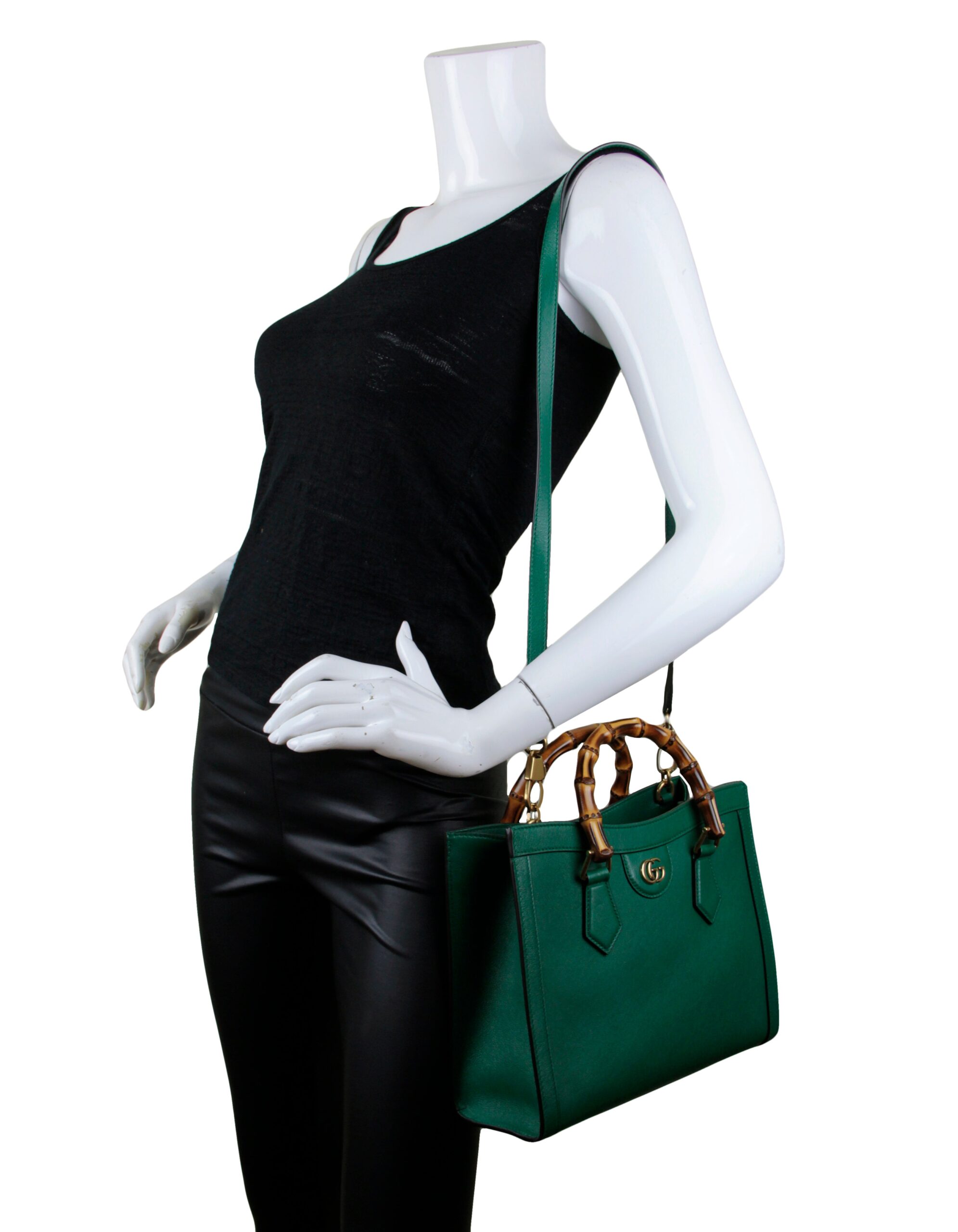 Gucci Piccola borsa Diana Bamboo in pelle di vitello verde smeraldo con tracolla