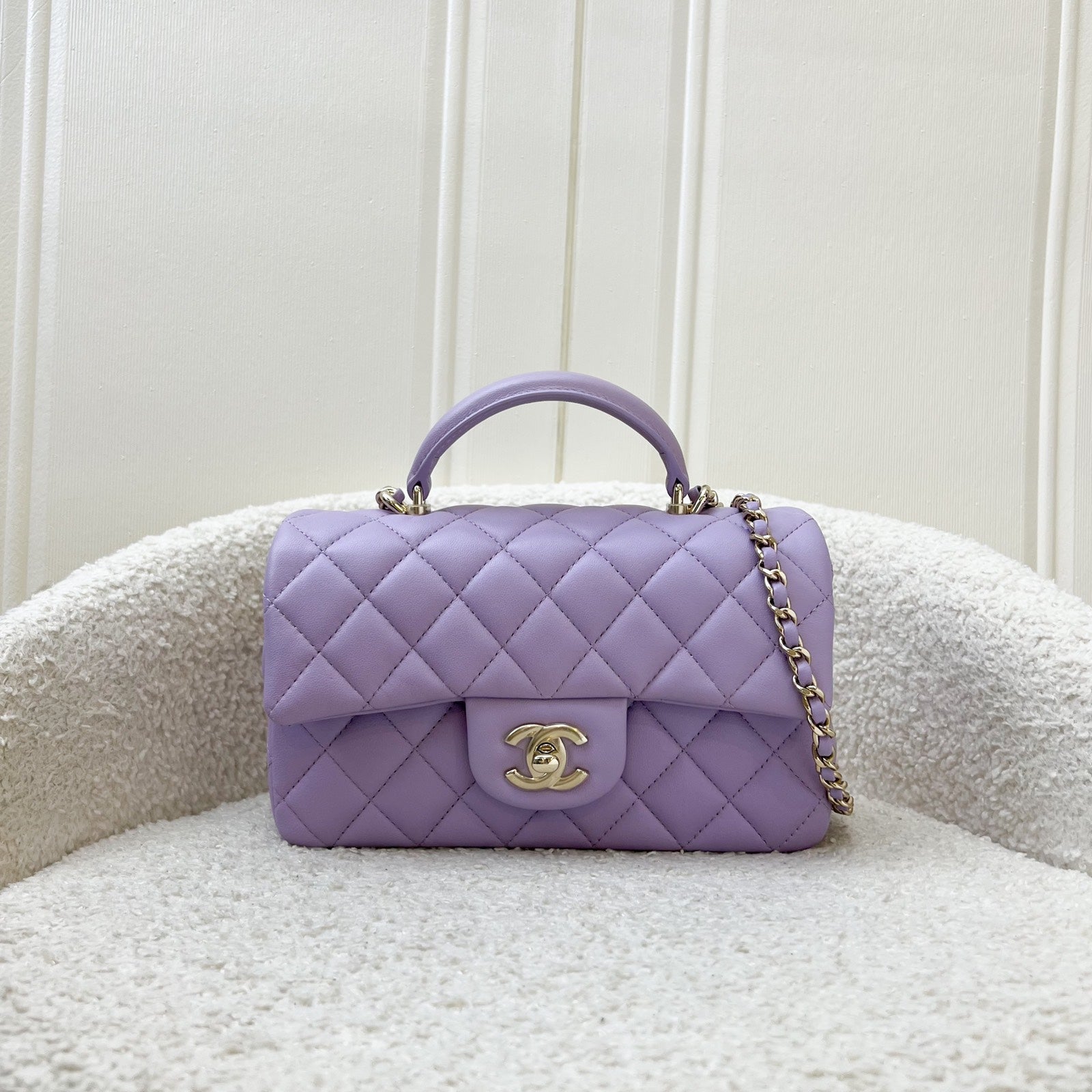Chanel Top Handle Mini Rectangle Flap in 24P Lilac Lambskin LGHW (Model: ) Borsa a mano