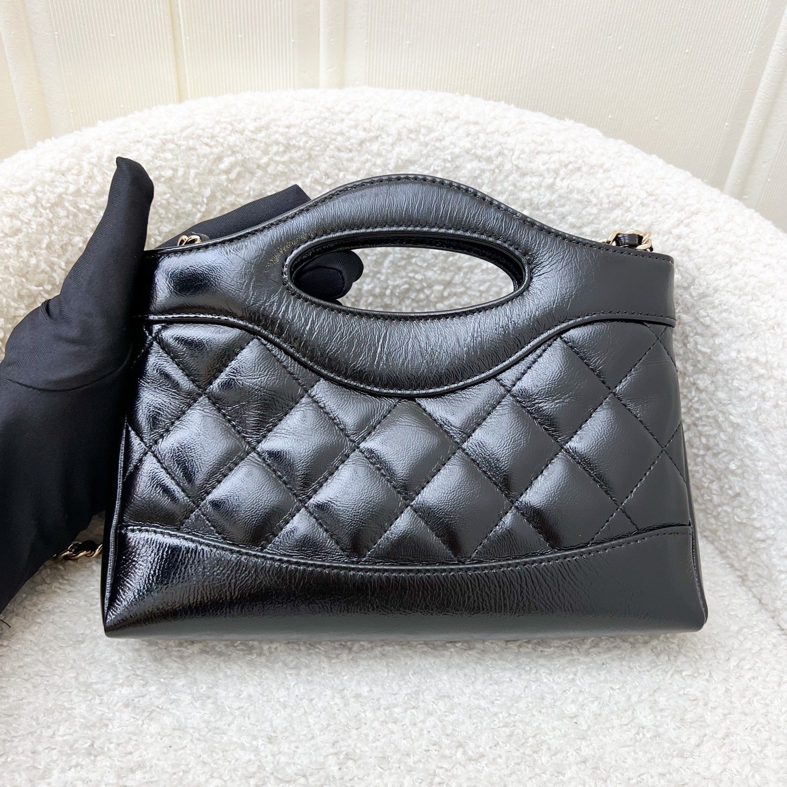 Chanel 31 Nano Shopping bag in Black Shiny Calfskin and LGHW (Model: )