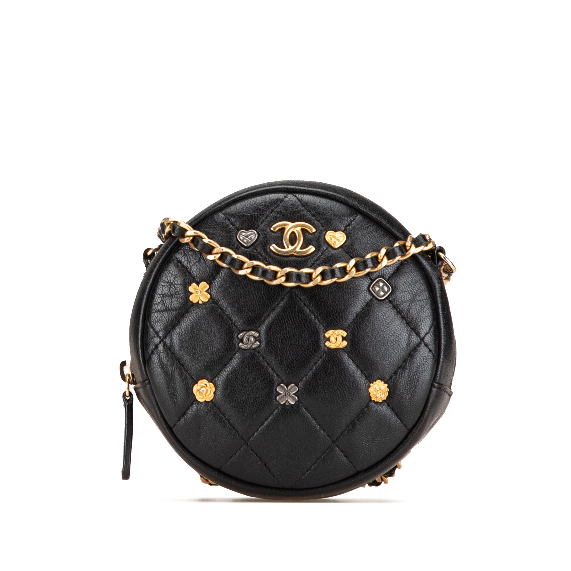 Borsa a tracolla Blue Chanel Quilted Lambskin Lucky Charms Round Clutch With Chain C...