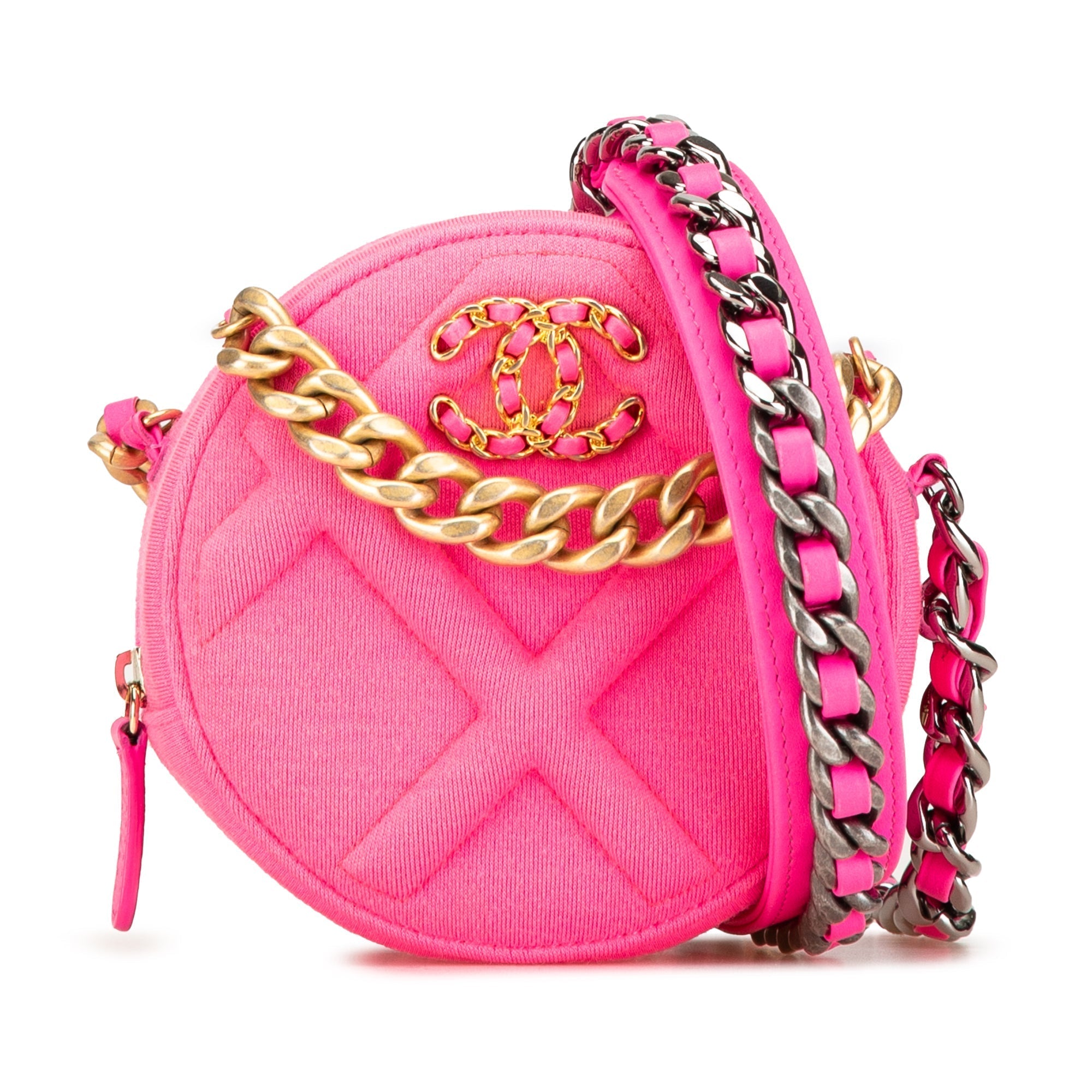 Chanel Jersey 19 Round Clutch On Chain rosa