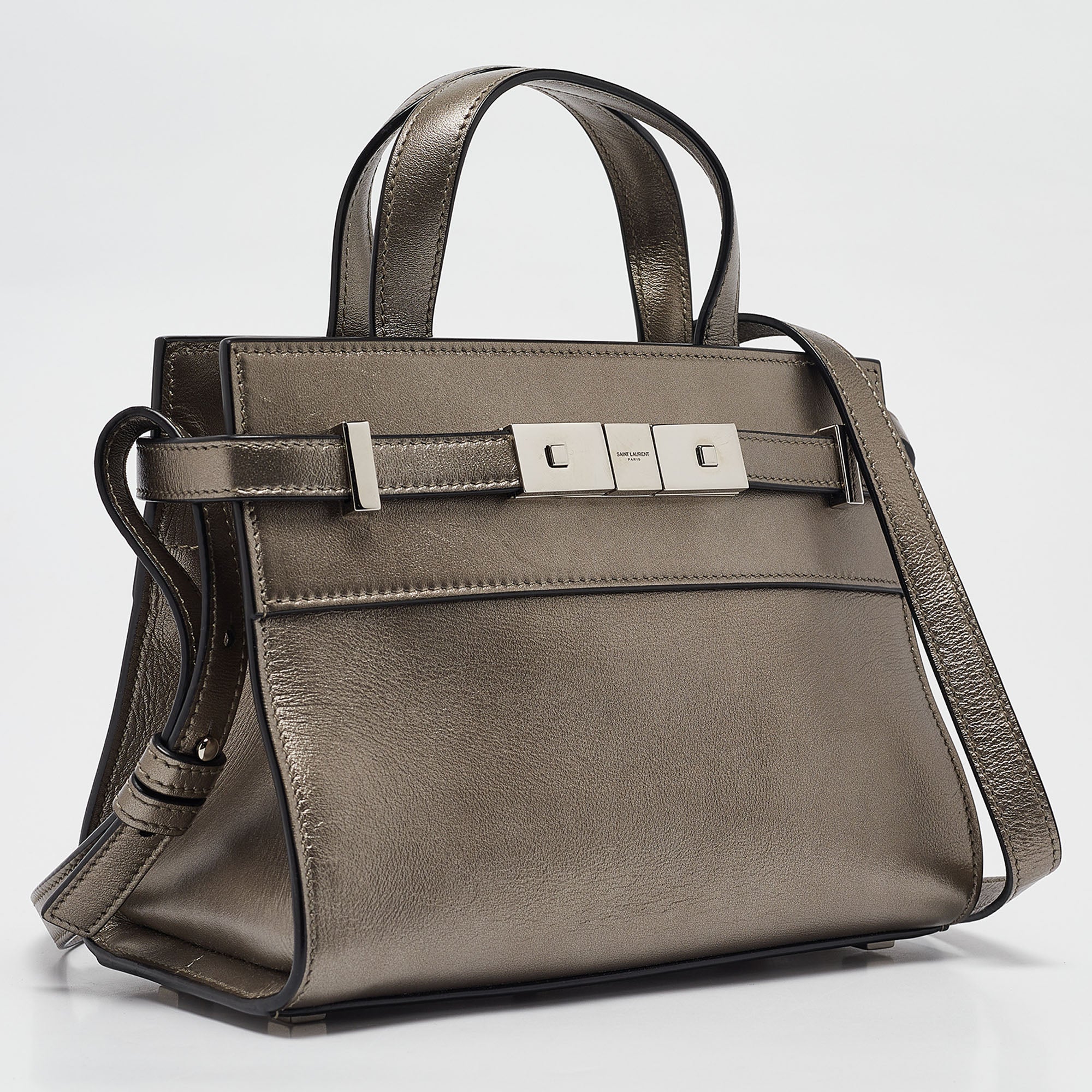 Saint Laurent Shopping bag Nano Manhattan in pelle metallizzata