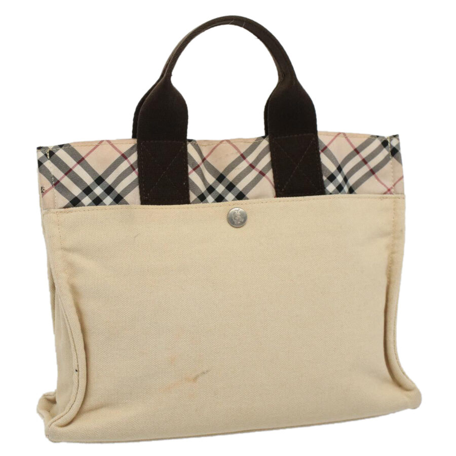 BURBERRY Nova Check Blue Label Hand Bag Canvas Beige Auth bs10057 | Studio Nafay