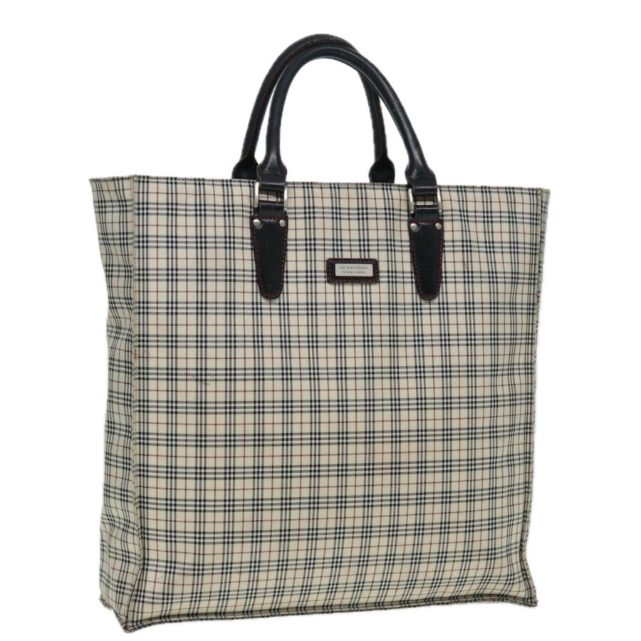 Burberry Nova Check Blue Label Hand Bag Nylon Beige Silver Auth bs16646 | Studio Nafay