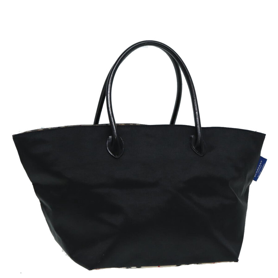 Burberry Nova Check Blue Label Hand Bag Nylon Black Beige Silver Auth hk1570 | Studio Nafay