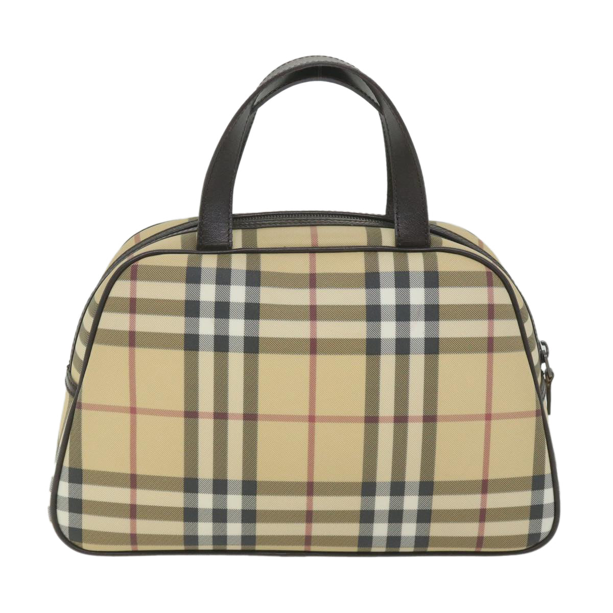 Burberry Nova Check Hand Bag PVC Leather Beige Auth ki3649