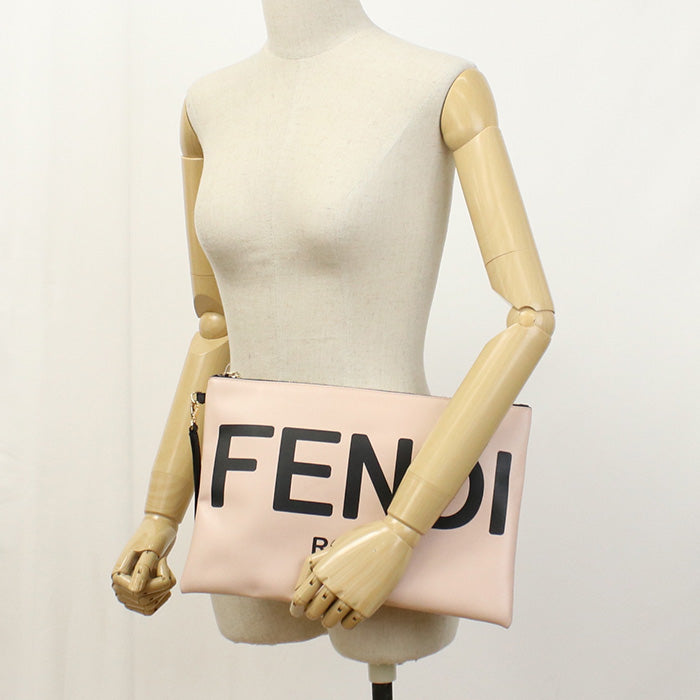Fendi Fendi Roma Logo AEHR Pochette Piatta Grande Pochette Pelle Rosa...
